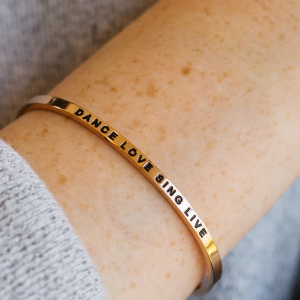 Mantraband cuff bracelet gold Dance, Love, Sing, Live